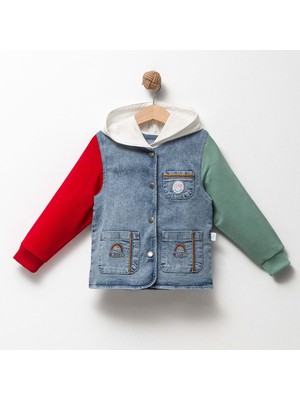 Kapüşonlu Garnili Denım Mont - Mavi - 3 Yaş Mavi
