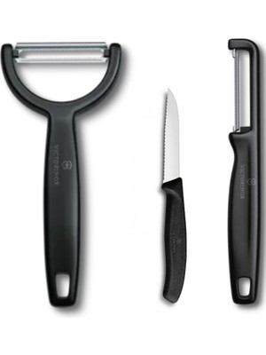 Victorinox Yan ve Sapan Soyacak 8 cm Tırtırlı 3'lü Set Siyah