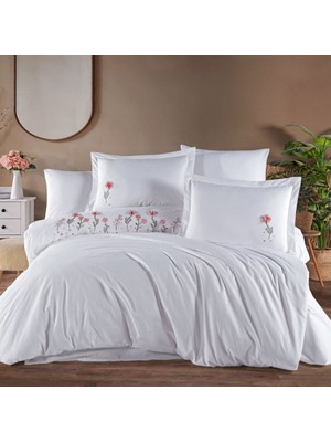 Premium Salome Beyaz - Poplin Çift Kişilik Nakışlı Nevresim Takımı