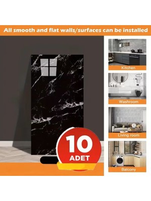 10 Adet 30X60 cm Beyaz Siyah Mermer Desenli Kendinden Yapışkanlı Mutfak Banyo Wc Kaplama Duvar Paneli