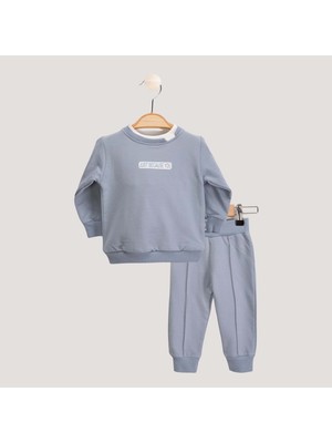 Yaka Detaylı Just Baskılı At Üst Takım - Mavi - 12 Ay Mavi