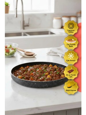 Dr.maya® | Yuvarlak Granit Fırın Tepsisi | 28 Cm, Alüminyum Gövde, Hafif ve Dayanıklı Yapışmaz