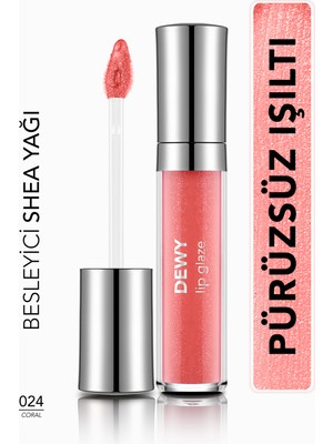 Flormar Dewy Lip Glaze 024 Coral Yarı Transparan Dudak Parlatıcısı 8682536069441 Nemlendirici Formül Parlak Bitiş