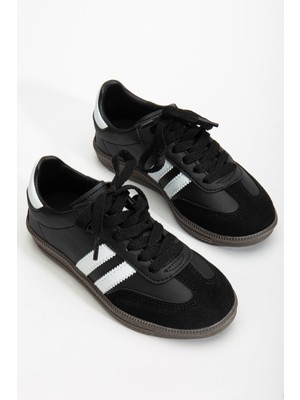 Daxtors Sanbo Ortopedik Unisex Çocuk Sneaker Siyah - Beyaz Düz Tabanlı Spor Ayakkabı