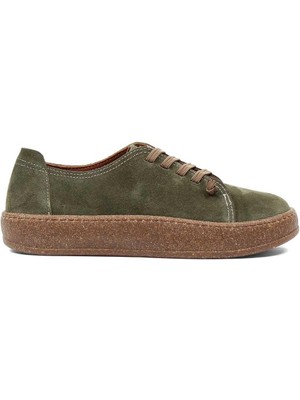 Kadın Haki Bağcıklı Kalın Tabanlı Süet Deri Ayakkabı