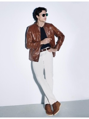 Haji Hakiki Deri Taba Erkek Mont