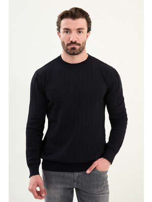 Desenli Slim Fit Bisiklet Yaka Erkek Triko Kazak