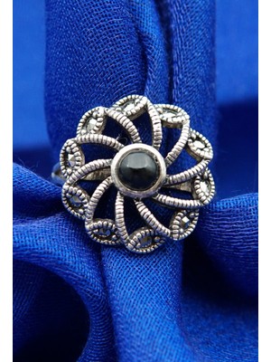 925 Ayar Kadın Gümüş Oltu Taşı Yüzük SY00030