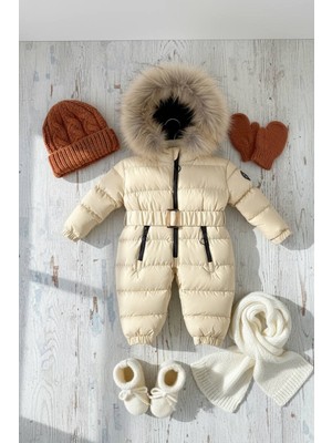 HC Kids Wear Bebek Kozmonot Tulum Kürk Kapşonlu Sarı