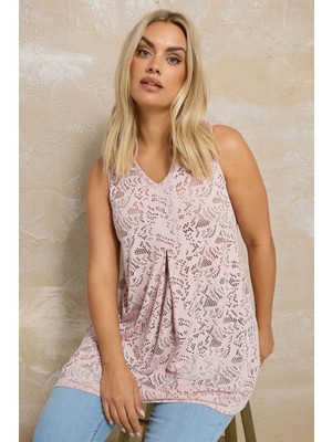 Büyük Beden V Yaka Sıfır Kol Astarsız Dantel Bluz 304103