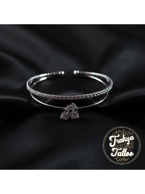 Zirkon Taşlı Su Yolu Kirazlı 2li Kadın Çelik Kelepçe Bileklik Paslanmaz