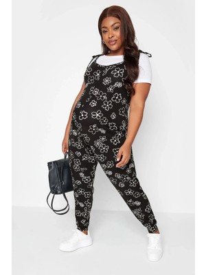 Stil Diva Büyük Beden Hamile Çiçek Desenli Maxi Tulum 158433 Kısa Kol Dar Paça İp Bağlama