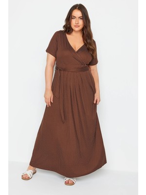 Büyük Beden V Yaka Kemer Detaylı Likralı Anvelop Elbise 303160