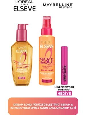 L'Oréal Paris Elseve Dream Long  Pürüzsüzleştirici Serum & Isı Koruyucu Sprey Uzun Saçlar Bakım Seti & Firework Mini Maskara Hediyeli