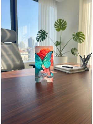 Standora Pleksi Telefon Standı ve Telefon Tutucu Premium Kelebek Kadın Epoksi Baskı Tasarım