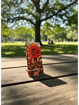 Standora Pleksi Telefon Standı ve Telefon Tutucu Premium Kırmızı Gül Epoksi Baskı Tasarım