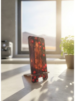 Standora Pleksi Telefon Standı ve Telefon Tutucu Premium Ağaç Kiraz Epoksi Baskı Tasarım