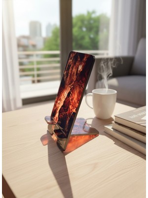 Standora Pleksi Telefon Standı ve Telefon Tutucu Premium Kahverengi Mermer Epoksi Baskı Tasarım