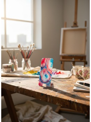 Standora Pleksi Telefon Standı ve Telefon Tutucu Premium Pembe Mavili Epoksi Baskı Tasarım