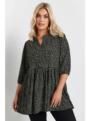 Büyük Beden V Yaka Yarım Kollu Bileği Lastikli Desenli Bluz 322213