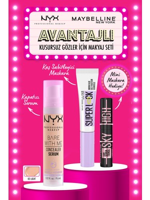 NYX Professional Makeup Bare With Me 02 & Superlock Göz Alıcı Göz Makyajı Seti & Sky High Mini Hediyeli