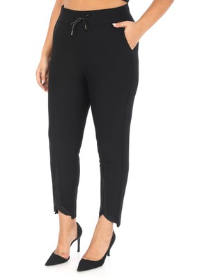 Büyük Beden Kadın Toparlayıcı Beli Lastikli Dar Paça Paçası Taşlı Ekstra Battal Pantolon