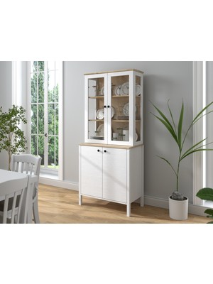  Hunerika Darel Cam Kapaklı Vitrin/büfe - Wood Beyaz/legnano