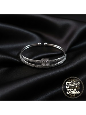 Zirkon Taşlı Su Yolu Kadın Çelik Kelepçe Bileklik Paslanmaz