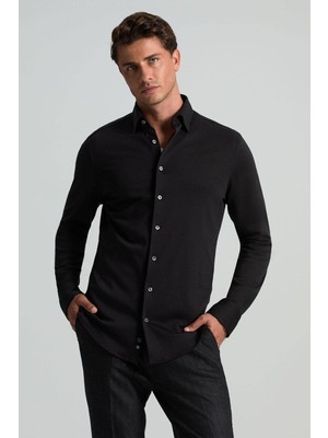 Supima Pamuk Yumuşak Dokulu Gizli Düğme Siyah Business Gömlek