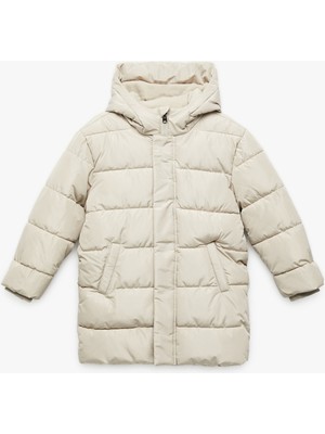 Uzun Kollu Cepli Kapşonlu Şişme Mont