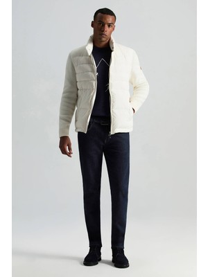 Kaz Tüyü Dolgulu Örgü Kol Beyaz Mont