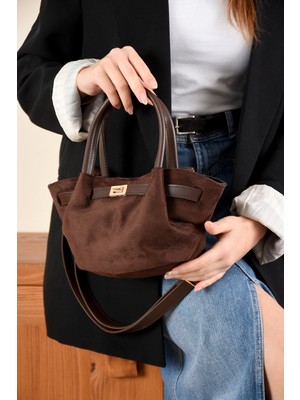 Kadın Kilit Detaylı Süet Mini Çanta