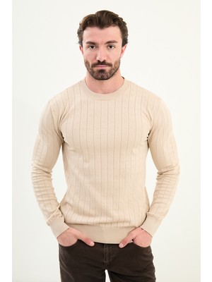 Desenli Slim Fit Bisiklet Yaka Erkek Triko Kazak