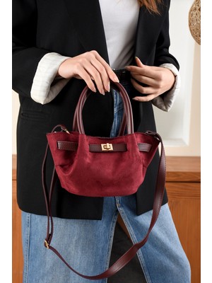 Kadın Kilit Detaylı Süet Mini Çanta