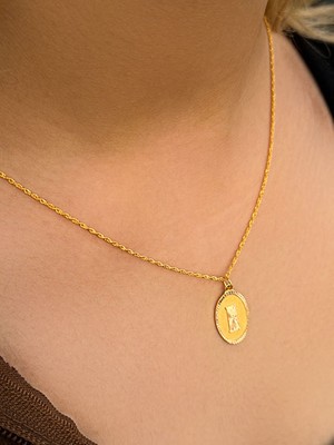 14 Ayar Altın Oval I Harfli Kolye