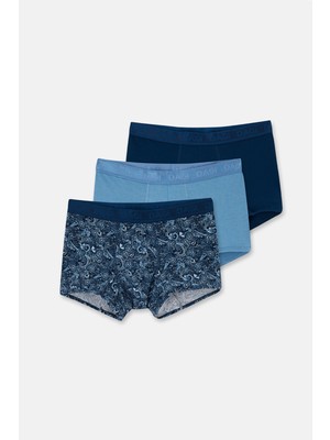 Lacivert-Mavi 4210 3'lü Desenli Micro Modal Boxer
