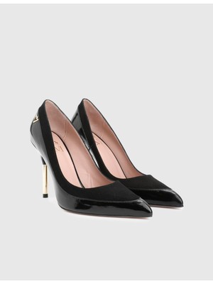 Alles Hakiki Rugan Süet Deri Siyah Kadın Topuklu Ayakkabı