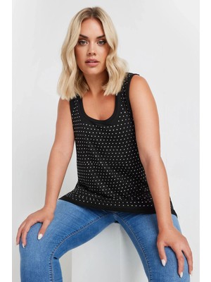 Büyük Beden Yuvarlak Yaka Kolsuz Zımba Detaylı Bluz 321831