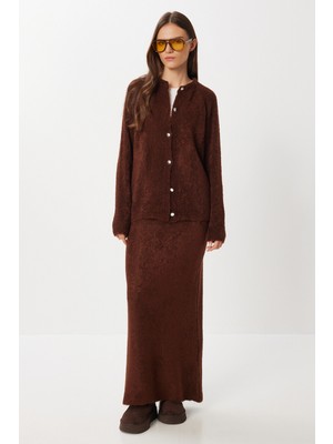 Yumuşak Dokulu Hırka Etek Triko Takım LKİ0044 Kahverengi