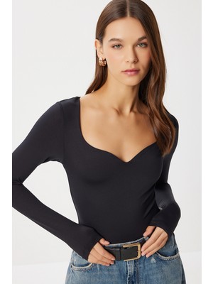 Kalp Yaka Polyamid Body LUB0264 Siyah