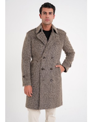 Efor Plt 087 Vizon Renkli Palto Comfort Yün Malzeme Uzun Kol Erkek Casual Stilde Şık Tasarım