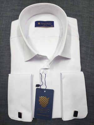Andino Erkek Gömlek Beyaz Duble Manşet Likra'lı Dar Kesim Esnek Kumaş