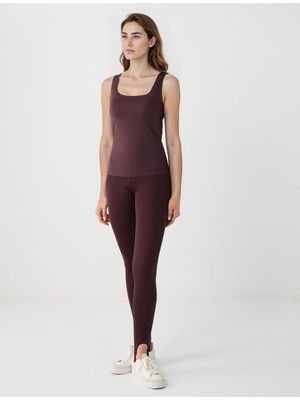 Jimmy Key Acı Kahve Dar Kesim Yüksek Bel Lastikli Paça Örme Tayt