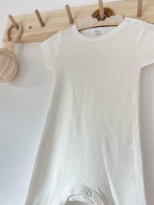 Ekru Ajurlu Çocuk Bebek Romper Tulum  %50 Organik Modal % 50 Pamuk