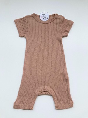 Jakarlı Kahve  Fitilli Modal Pamuk  Romper Kısa Tulum Salopet