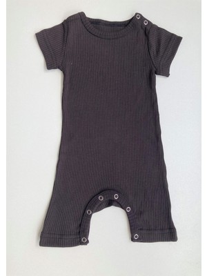 Siyah  Fitilli Modal Pamuk  Romper Kısa Tulum Salopet