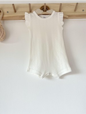 Ajurlu Ekru Fırfırlı Askılı Romper Organik Modal Tulum %50 Modal %50 Pamuk
