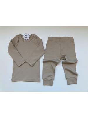 Bej Fitilli Modal Pijama Takımı