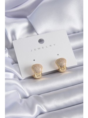 Gold Renk Zirkon Taşlı Pirinç Kadın Küpe - Lisinya