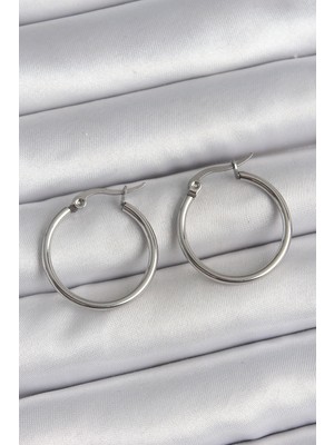 316 Çelik Gümüş Renk 22 mm Halka Model Kadın Küpe - Lisinya